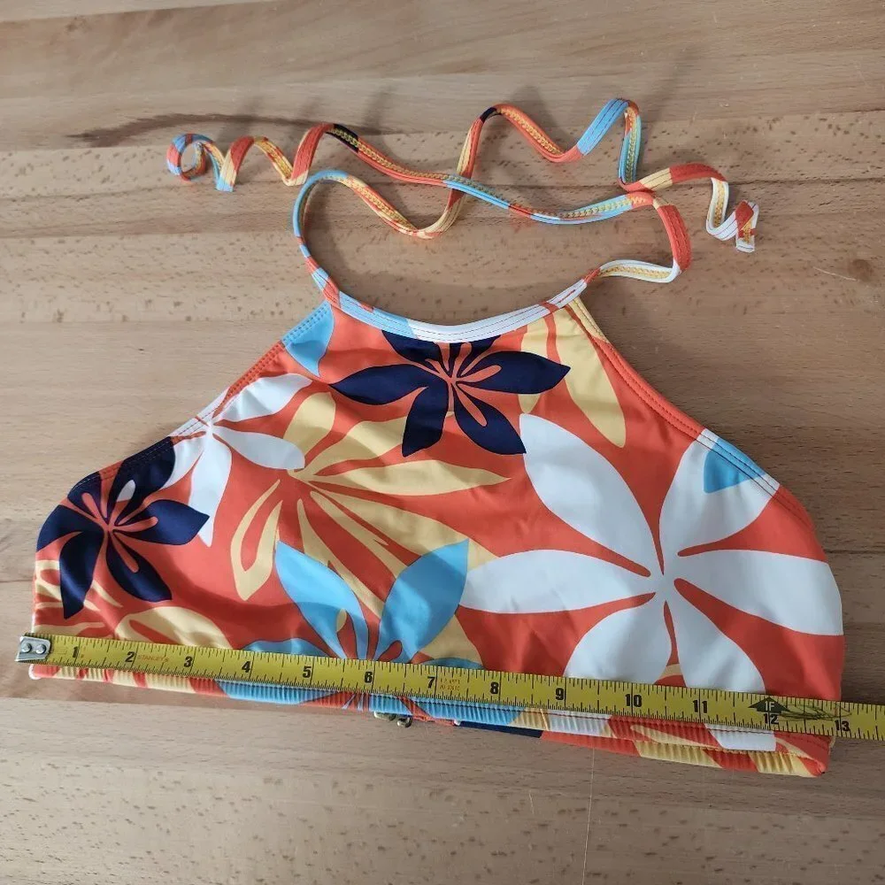 Hobie Swimsuit Halter Top High Neck Bikini Top Tropical Flower Hawaiian Print 14